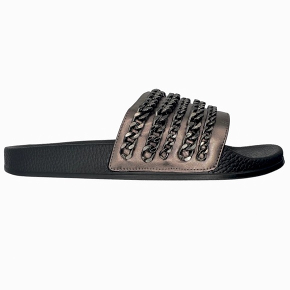 Lynk up Mens Pewter Cuban link Chain SLIDE SANDALS - Picture 2 of 3